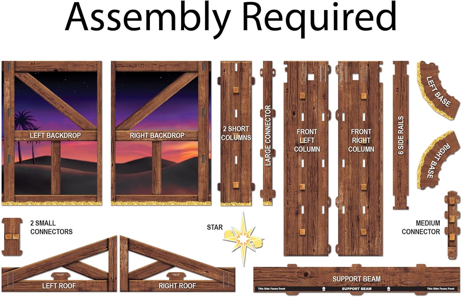 Beistle Nativity Scene Photo Prop Stand-Up, Large Corrugated Cardboard Manger Scene Backdrop with Star, Indoor Biblical Christmas Decoration, 8' 3.5" x 8' 3.25"