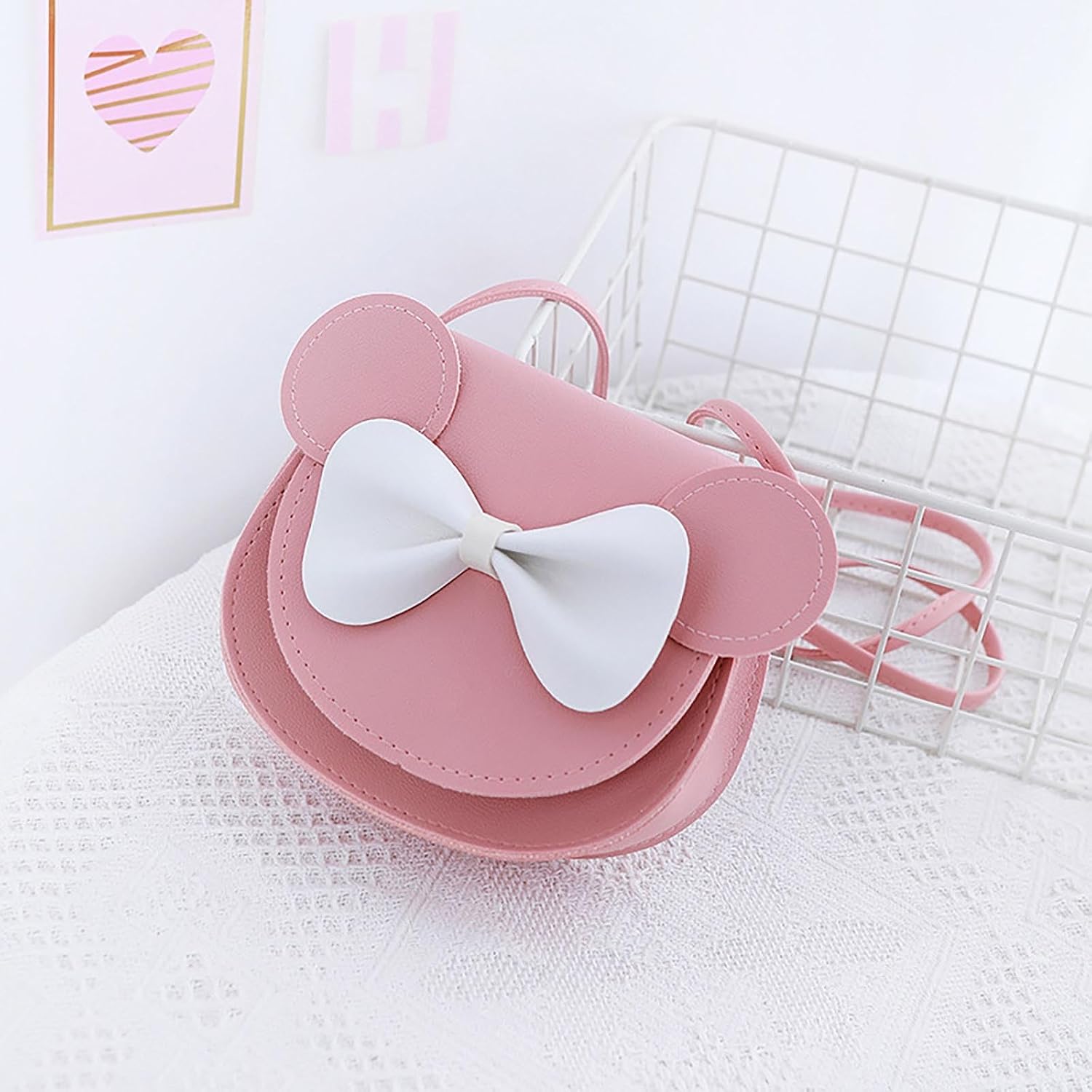 Kids Bag Girls Crossbody Bag Bow Shoulder Bag Baby Change Accessory Bag Designer Cell Phone Bag (Pink)