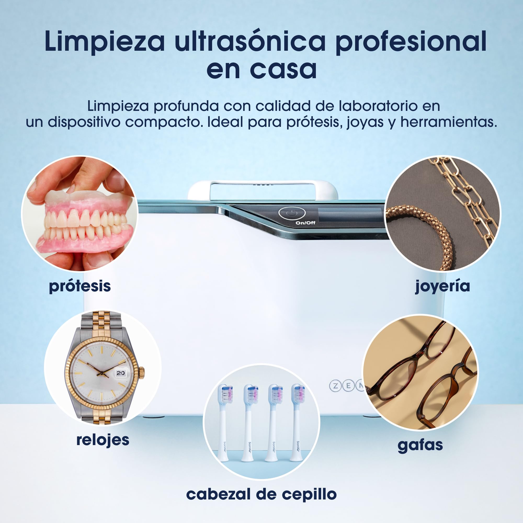 ZENT DeepClean+ Limpiador Ultrasonidos 42 kHz 600 ml 161 x 50 mm | Ultrasonidos Limpieza de Gafas, Férula Dental, Joyería y Relojes, 5 Programas - Tecnología UltraWave & CoolGuard