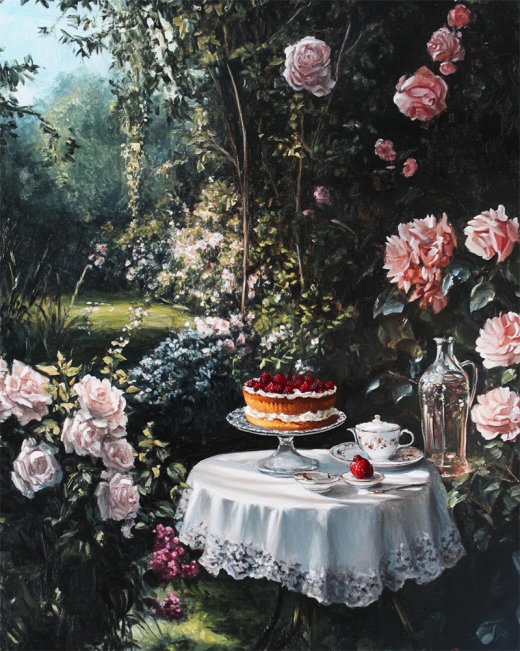RKFLGEW DIY Embroidery Set Oil Paintings of Flowers and Cakes 40x50cm