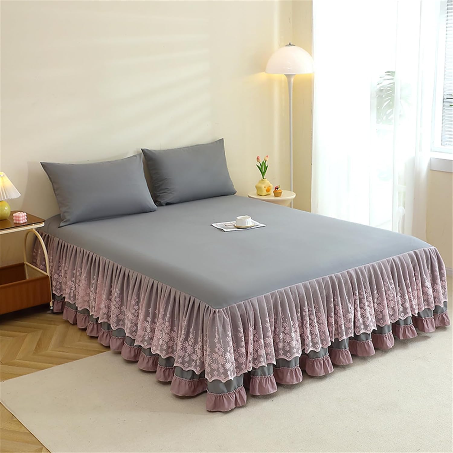 Drap-housse tout compris 200x220 résolvant les matelas découverts avec sa jupe en dentelle gris