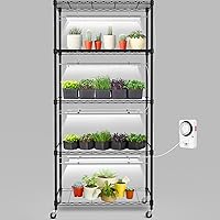 SOLIGT 5-Tier Plant Shelf with 8 Full Spectrum 6000K T8 LED Grow Lights, Timer & Wheels - Indoor Seed Starting Rack