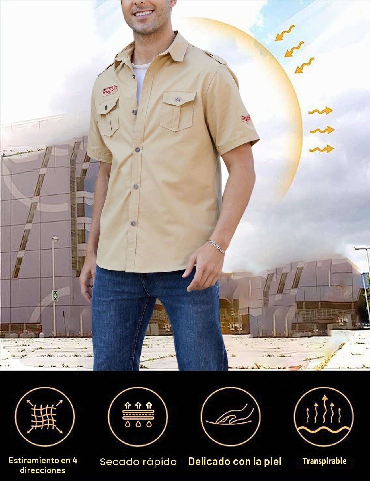 Gihuo - Camisa táctica militar de manga corta para hombre, para trabajo, aire libre, senderismo, camping, caza, pesca