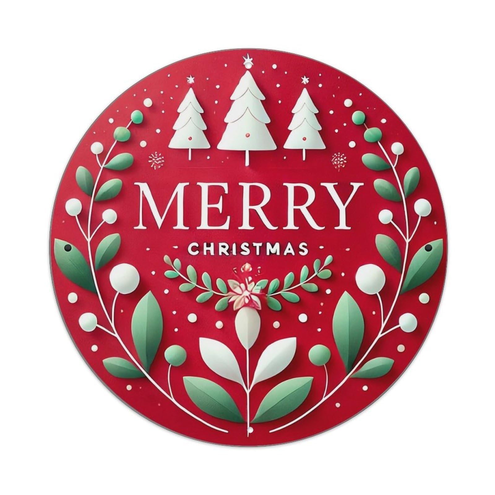 Merry Christmas Tree Wreath Design Tin Sign Metal Poster Vintage Metal Signs for Home Man Cave Bar Cafe Kitchen laundry room Wall Decorations 8x8 inches