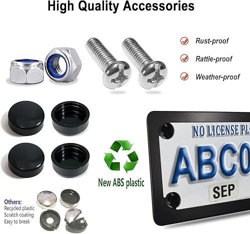 Miniatura 8 de Marco para placa de matrícula de motocicleta, soporte de placa de acero inoxidable mate negro mate, 4 agujeros, soporte de metal resistente, 1