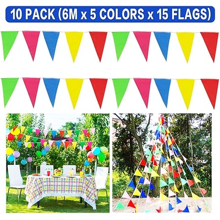 Bornfeel Fanion Banniere 10 En 1 Kit Banderole Fanions 15 Bannieres Pour Parties Fete De Anniversaire Mariage Festivites Foraine Jardin En Plein Air Interieur Exterieur Fete Decoration 6m Amazon Fr Cuisine Et Maison