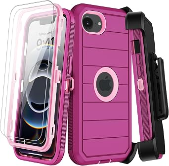 KECAI for iPhone 16e Case with Belt Clip Holster,Screen Protector X2,Heavy Duty Shockproof Drop Protection Military Grade 3 Layers Full Covered Rugged Durable Phone Cover for Apple 16e Burgundy