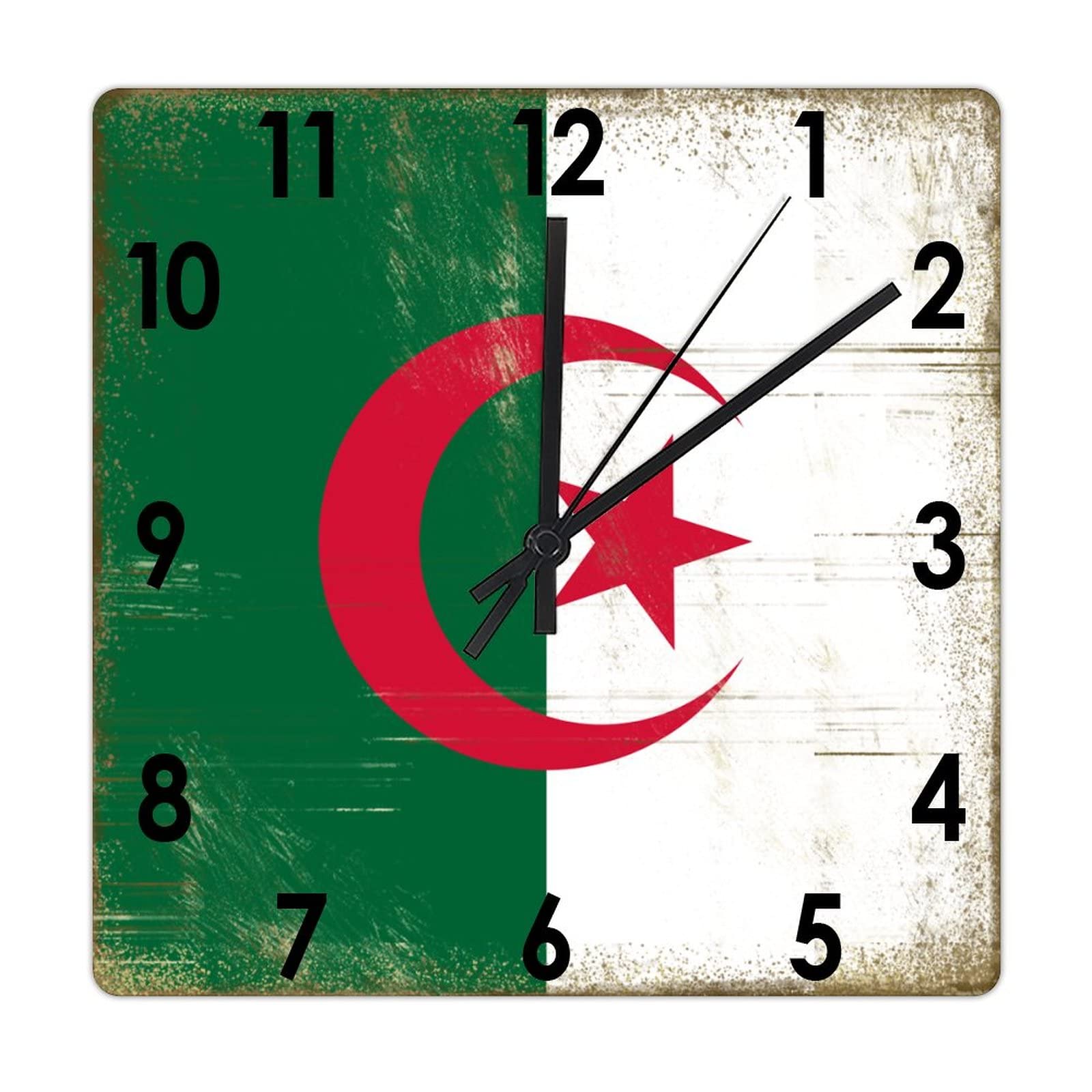 Horloge murale carrée bois Algérie rétro silencieuse suspendue décoration maison