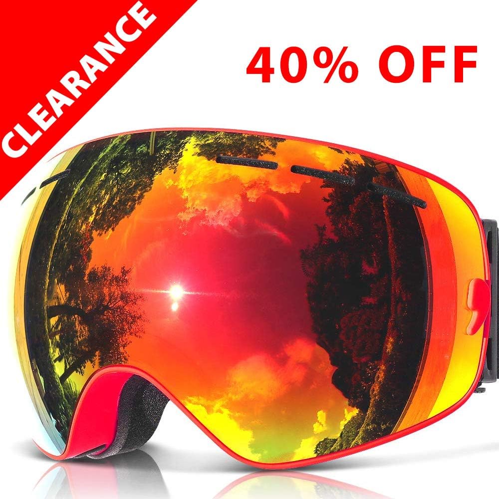 ZABERT Snowboarding Goggles Ski Snowboard Goggles for Women Men Youth - Over Glasses OTG, Double Lens Anti Fog, Frameless, Interchangeable Lens, Red