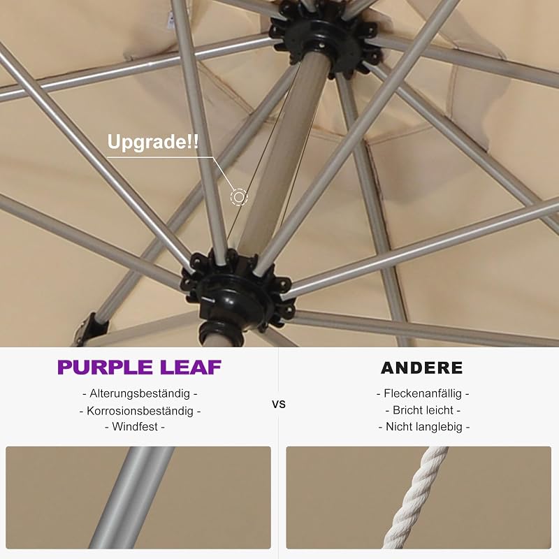 PURPLE LEAF 300x300 cm Négyzet Napernyő Alumínium Kerti Ernyő UV Védelem Teraszra