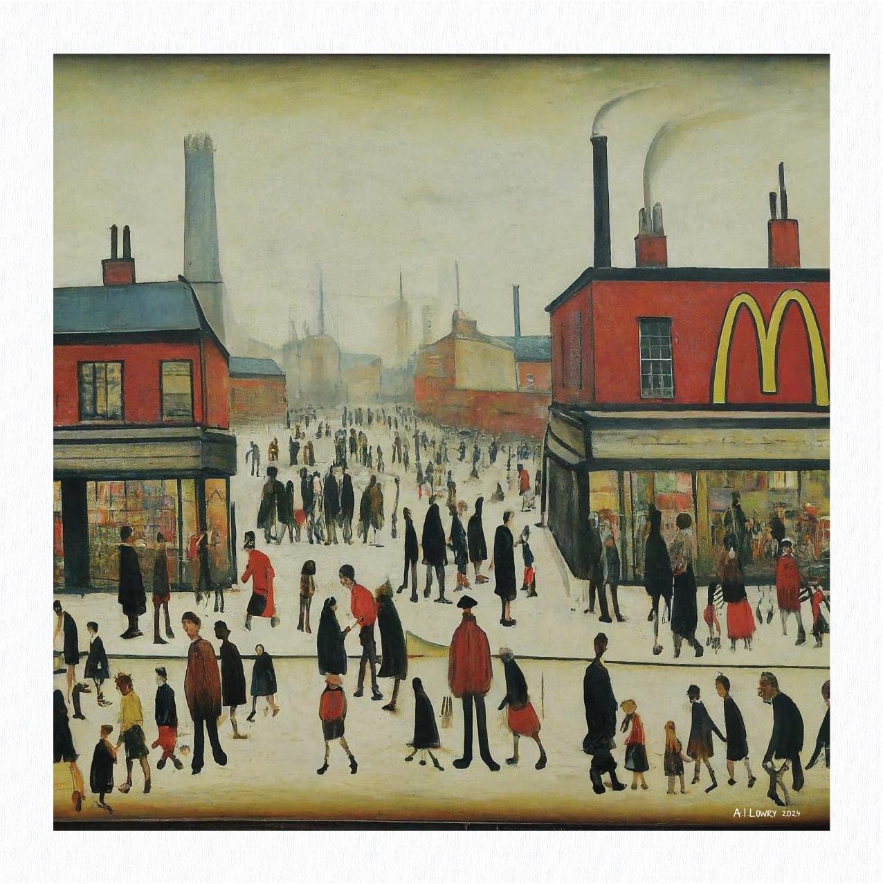 Greetingles Lowry Style Giclée Art Print 21cm/8.25" Square. Made in UK. (McDonalds)