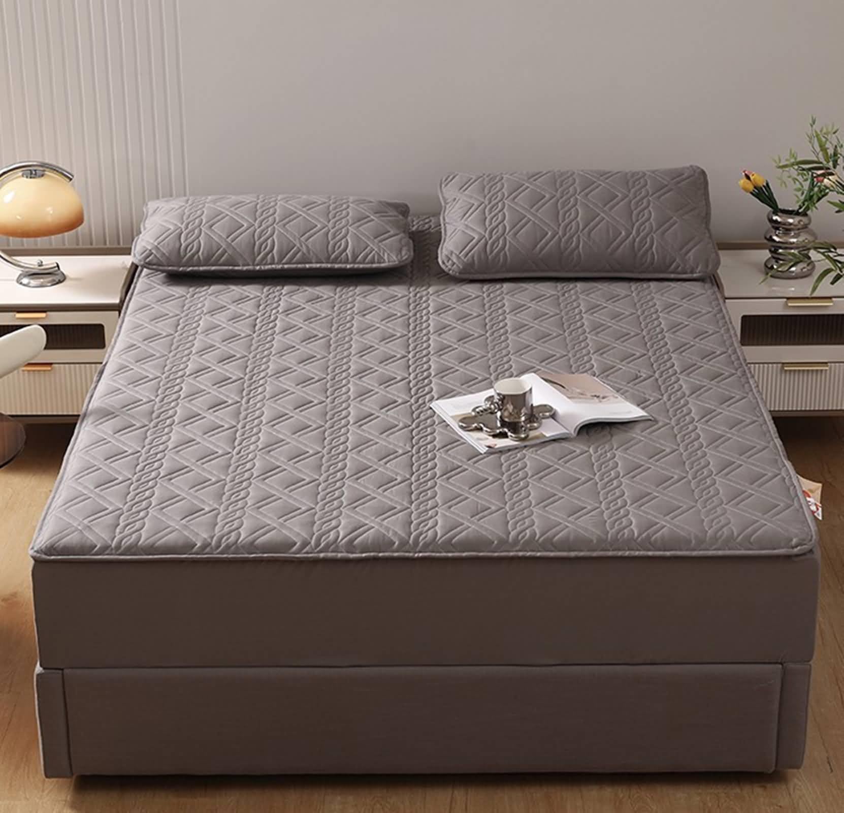 Spannbetttuch 180x220cm Grau Wasserdicht, Spannbetttücher Baumwolle Polyester Einfarbig Höhe 5-25cm Spannbetttuch für Boxspringbetten ohne Kissenbezug