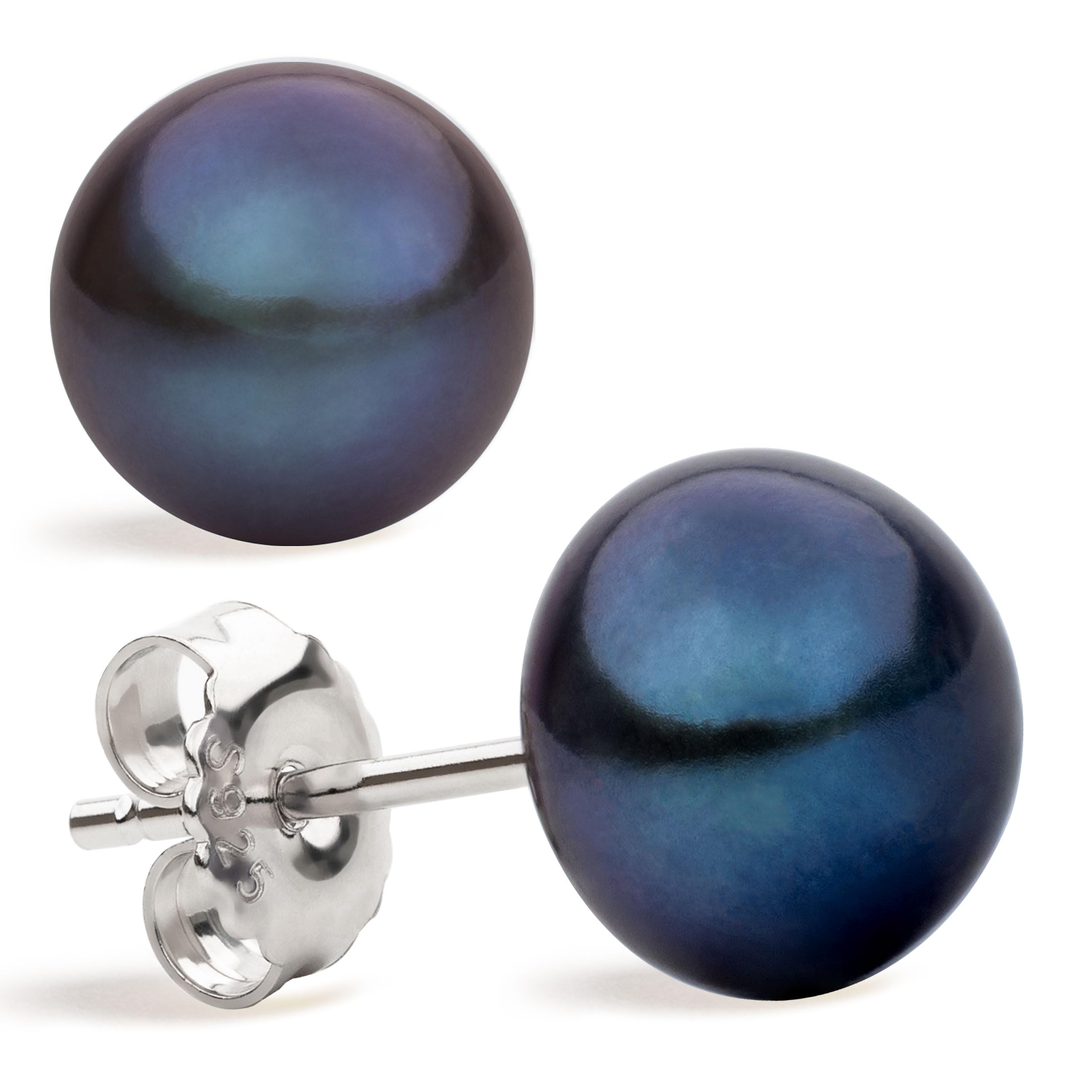 Orecchini da donna di perle bottone coltivate d'acqua dolce in nero SECRET & YOU - Argento sterling 925 - Disponibile in 4 misure da 8 mm a 11 mm
