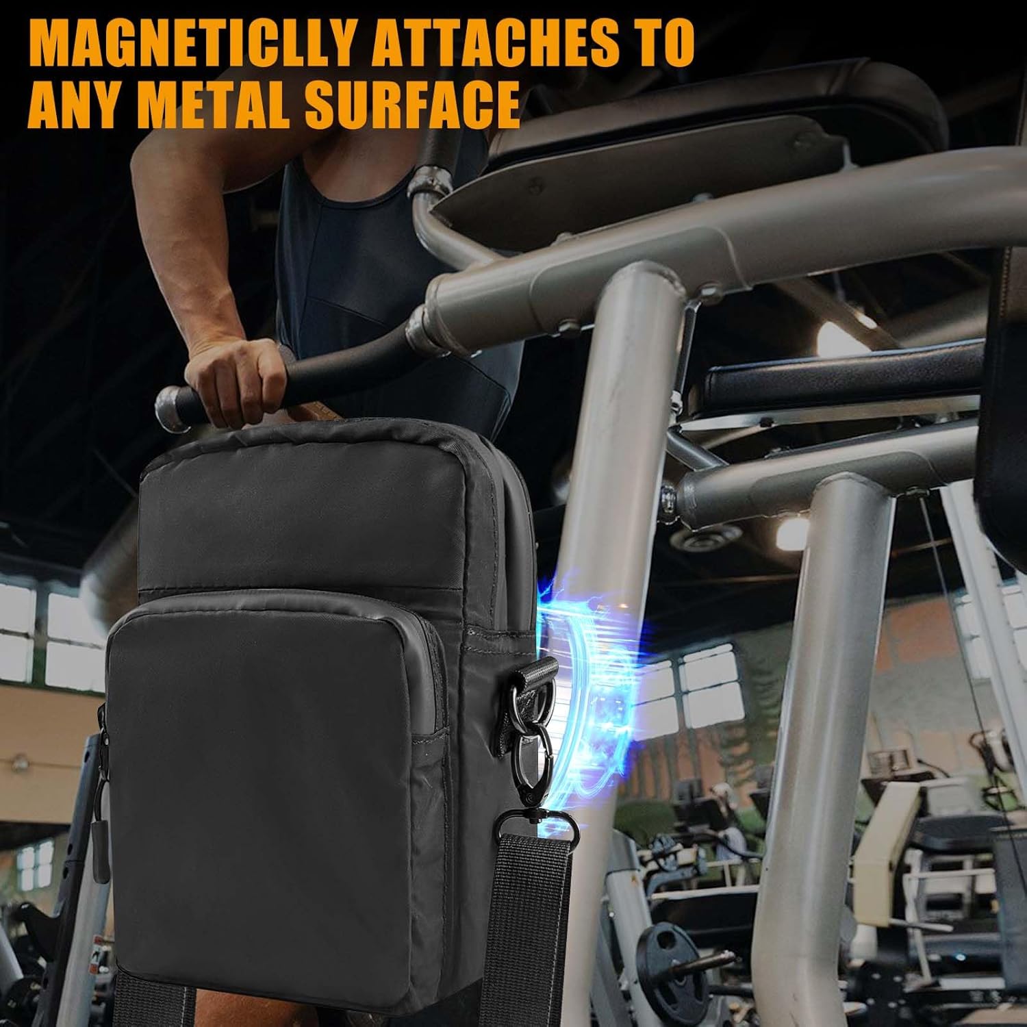 Magnetic Gym Bag,Crossbody Bag For Women And Men, Small Gym Bag,Gym Accessories,Gym Gifts, Two-Layer Space (Black) - Image 2