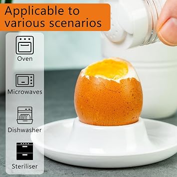 6Pcs Egg Cups, Stackable Egg Holders for Soft Hard Boiled Egg, Egg Poacher Cup Set, Breakfast Egg Tray for Kitchen, Classic Style White Plastic Eggs Stand Plates, Microwave and Dishwasher Safe
