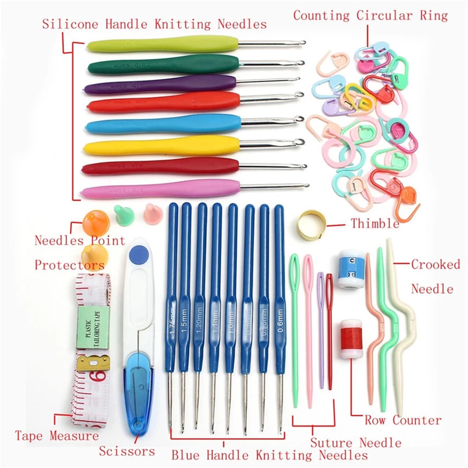 Agujas de Crochet de Acero Inoxidable de 16 tamaños, Puntadas, Estuche for Manualidades de Tejido, Juego de Crochet, Herramientas de Costura for Manualidades de Tejido Trapillo