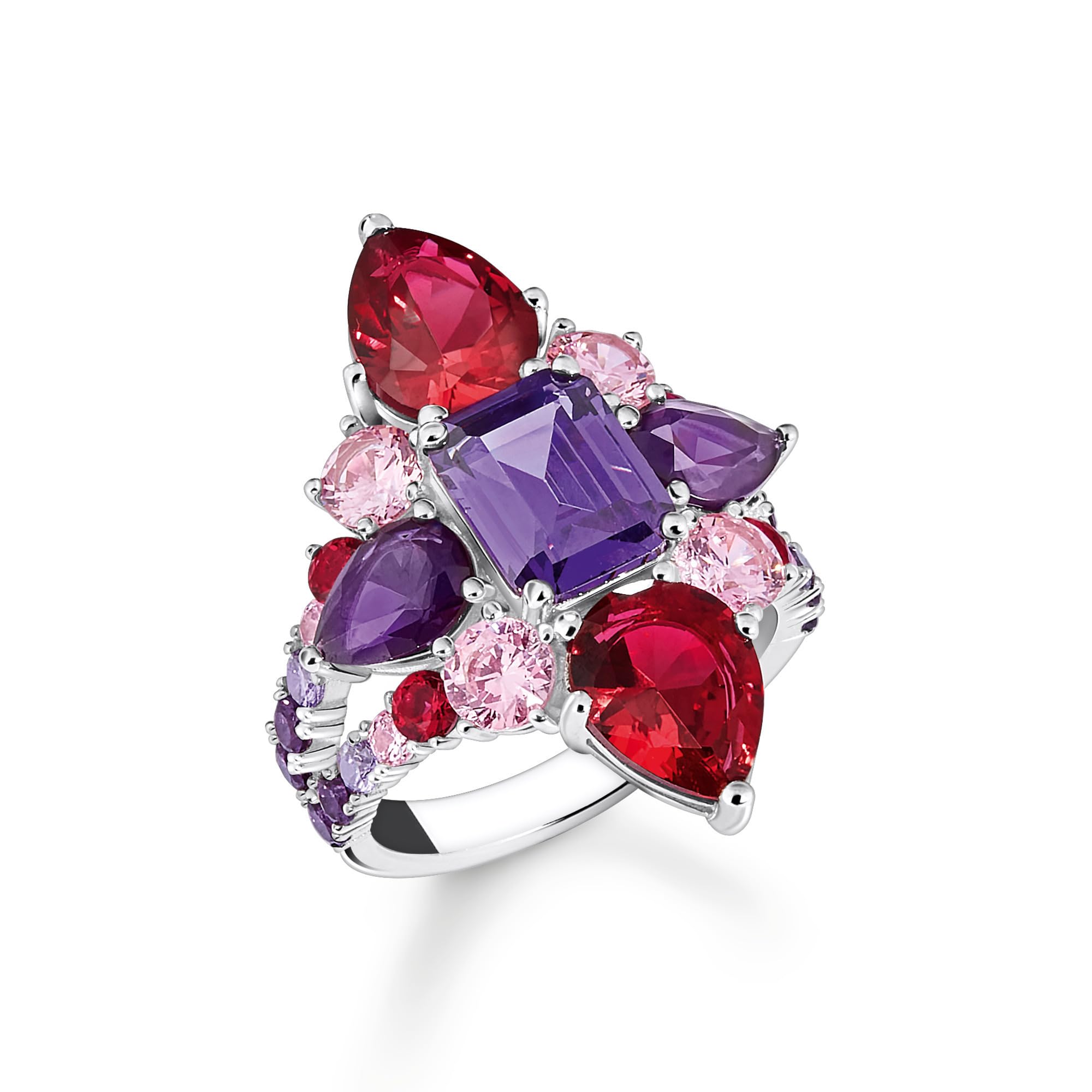 THOMAS SABO Cocktailring mit buten Steinen in drei Schliffarten Silber 925 Sterlingsilber