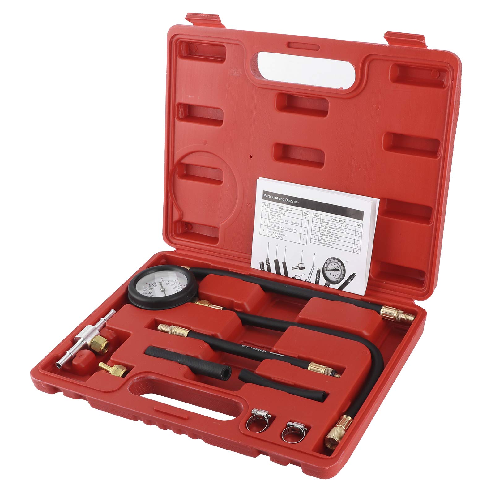 Yuecoom 1-100PSI Fuel Injection Tester, Aluminum + Plastic + Brass + Rubber Fuel Pressure Gauge Only for Gasoline Engine