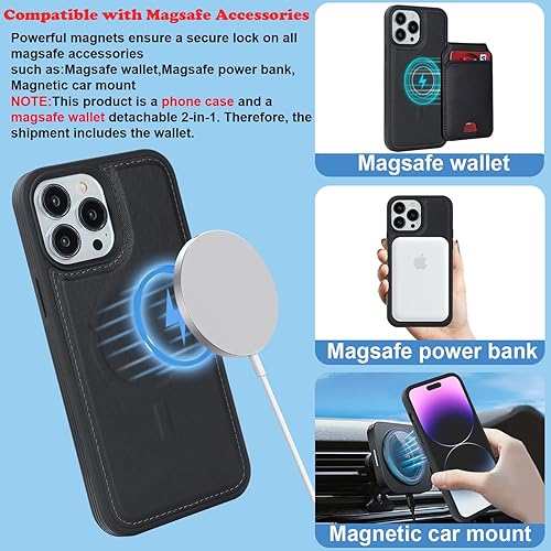 Miniatura 3 de Havaya Magsafe - Funda tipo cartera para iPhone 11 Pro Max, compatible con iPhone 11 Pro Max, con tarjetero, funda desmontable de cuero magnético,