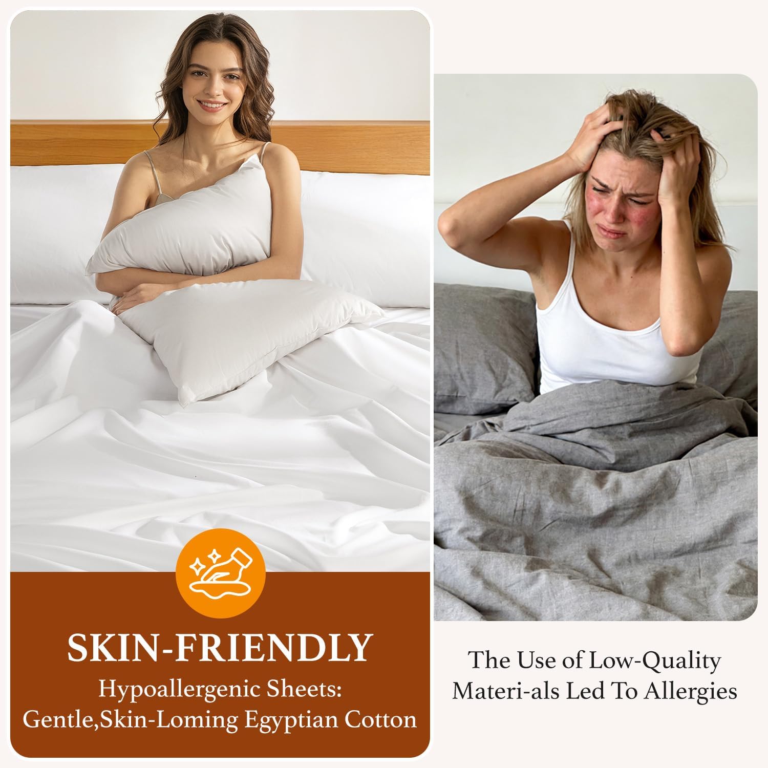 100% Egyptian Cotton Sheets Set, Luxury 2000 Thread Count Egyptian Cotton Bed Sheets 4 PC, Silky Soft,Breathable & Cooling Sheets, 16" Deep Pocket(Queen, White)