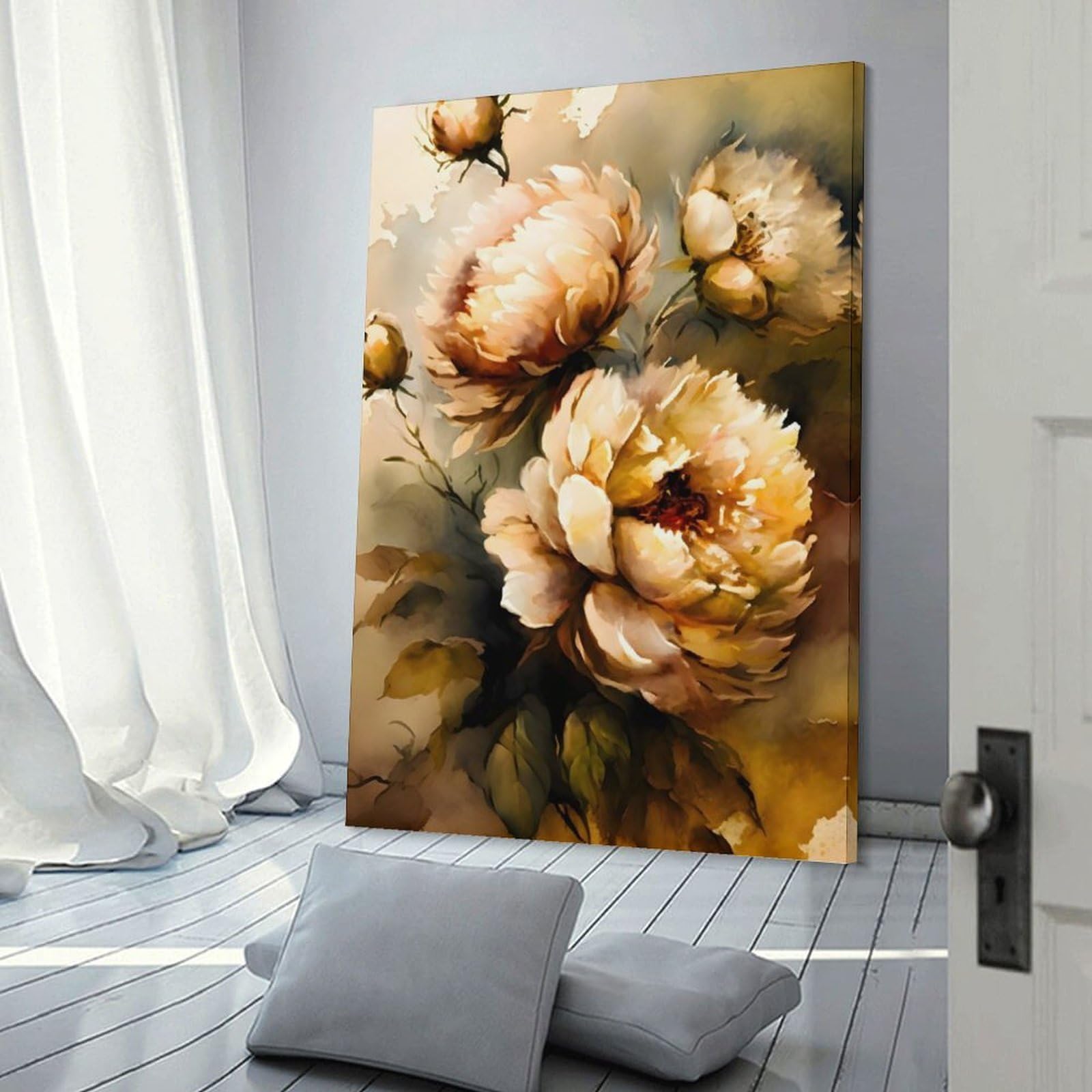 Junmoney Floral Artwork with Peonies Canvas Wall Art 20x30inch(50x75cm), for Workspace Walls, Study Corners Or Bedrooms, Wall Art That Adds Style to Work Areas