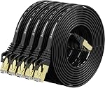 Cat8 Ethernet Cable 7ft 5Pack Black, 2000MHz 40Gbps High Speed LAN Cord, RJ45 Flat Cat 8 Patch Cable for Modem/Router/PC/PS5/Xbox, Black Connectors