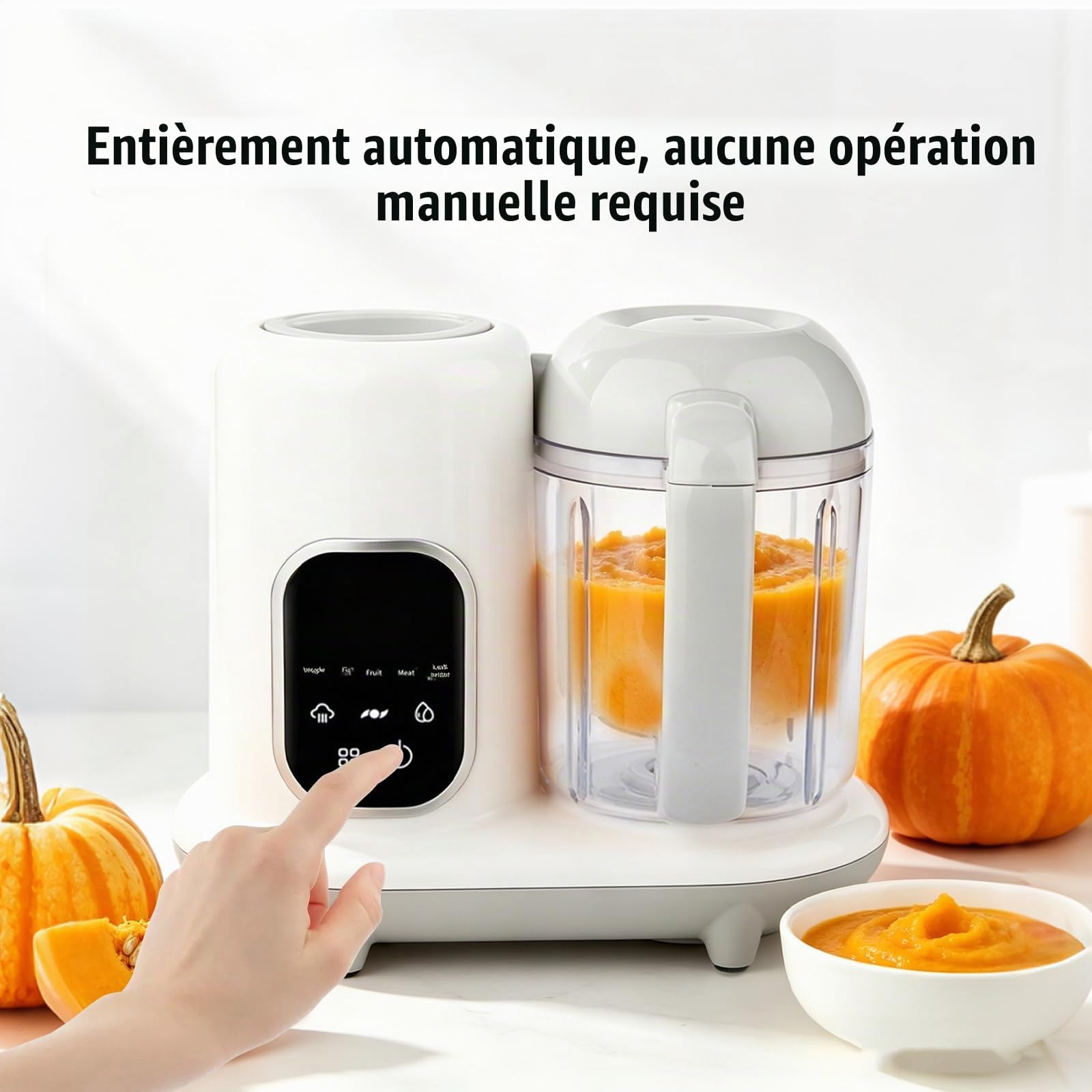 Robot Cuiseur Mixeur pour Bebe,Robot cuisine Multifonction Bébé,Ecran Tactile LED, Stérilisation & Nettoyage Auto,pour Purées Bébé DIY (Blanc C)