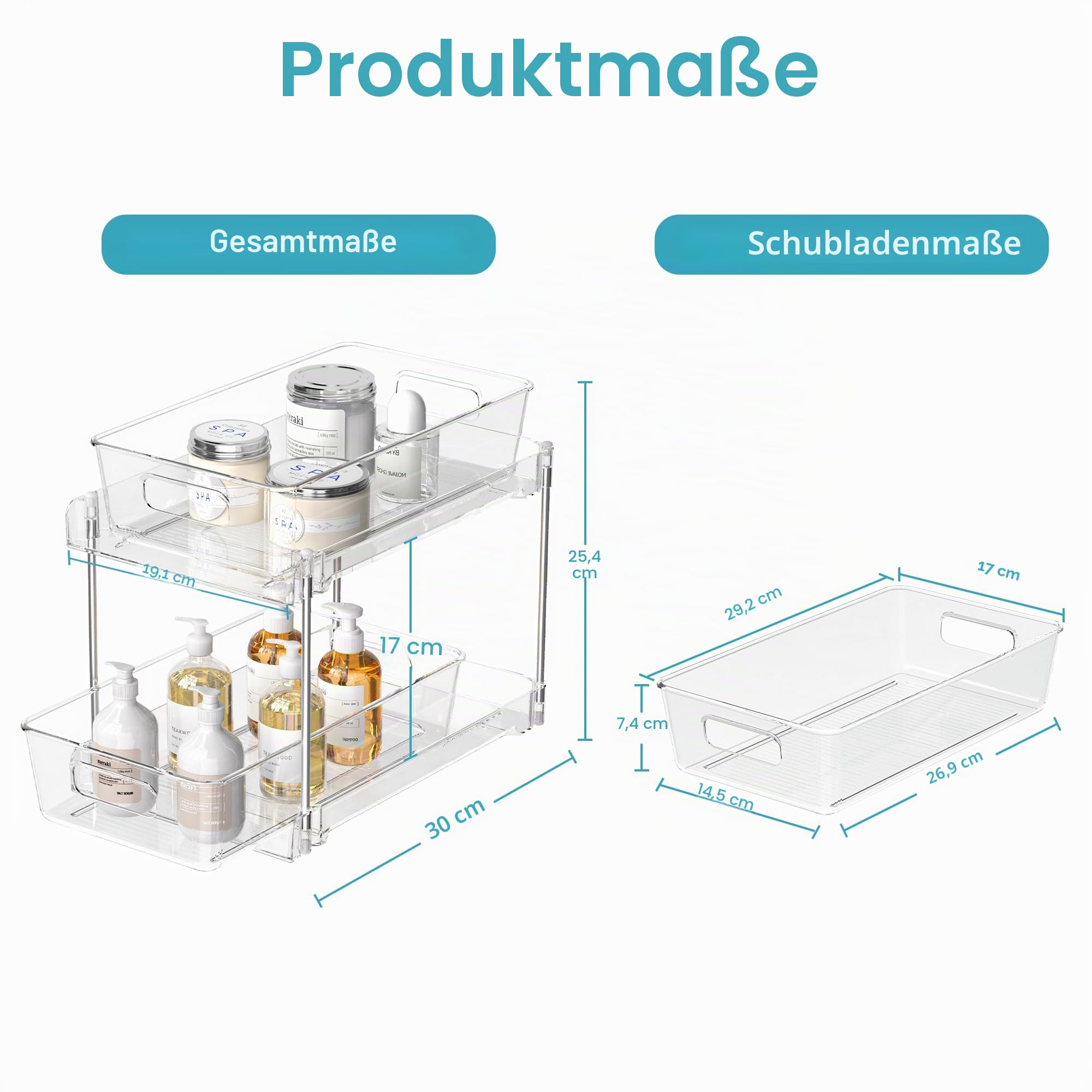 Vtopmart Multifunktionale Spülschrank Organizer, 2 Pack Küchenschrank, Doppelschicht Unterschrank für Spüle, Küche, Badezimmer, Schließfach