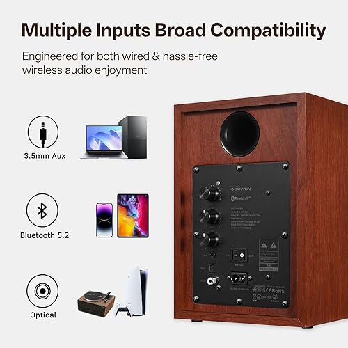Miniatura 6 de Sanyun Altavoces SW205 de 4 pulgadas para estantería Audio HiFi inmersivo con envolvente virtual Motor DAC/DSP insignia Gabinete de difusión