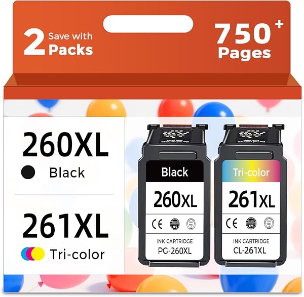 Relcolor Remanufactured Ink Cartridge Replacement for Canon 260XL 261XL 260 261 XL PG260 CL261 (Black Tricolor, 2-Pack)