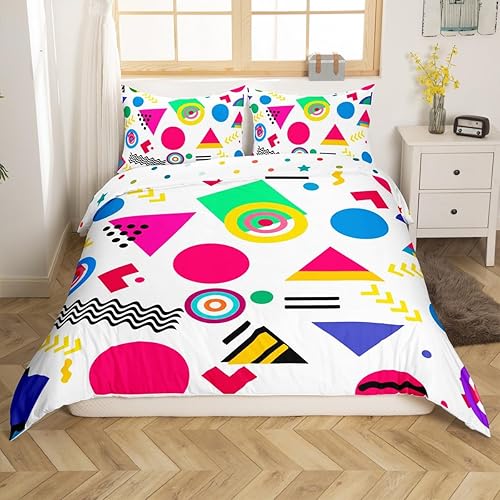Miniatura 3 de Juego de funda de edredón de geometría de los años 80 y 90, estilo hipster, estilo moderno, estilo de los años ochenta, tamaño Queen, triángulo