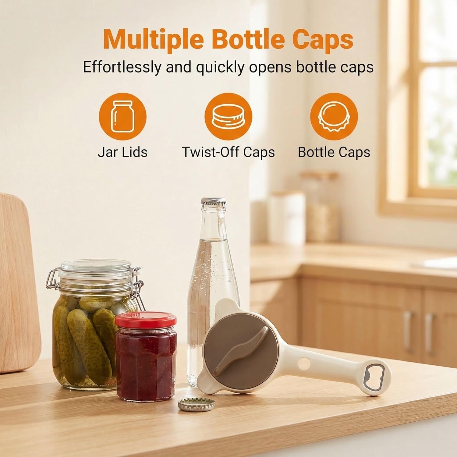 4 in 1 Jar Opener, Adjustable 3-Claw Bottle Opener with Non-Slip Stainless Steel Teeth, Multi-Size Lid Remover for Jars Cans Wine Bottles, Effortless Kitchen Tool for Seniors & Arthritis Sufferers (3)
