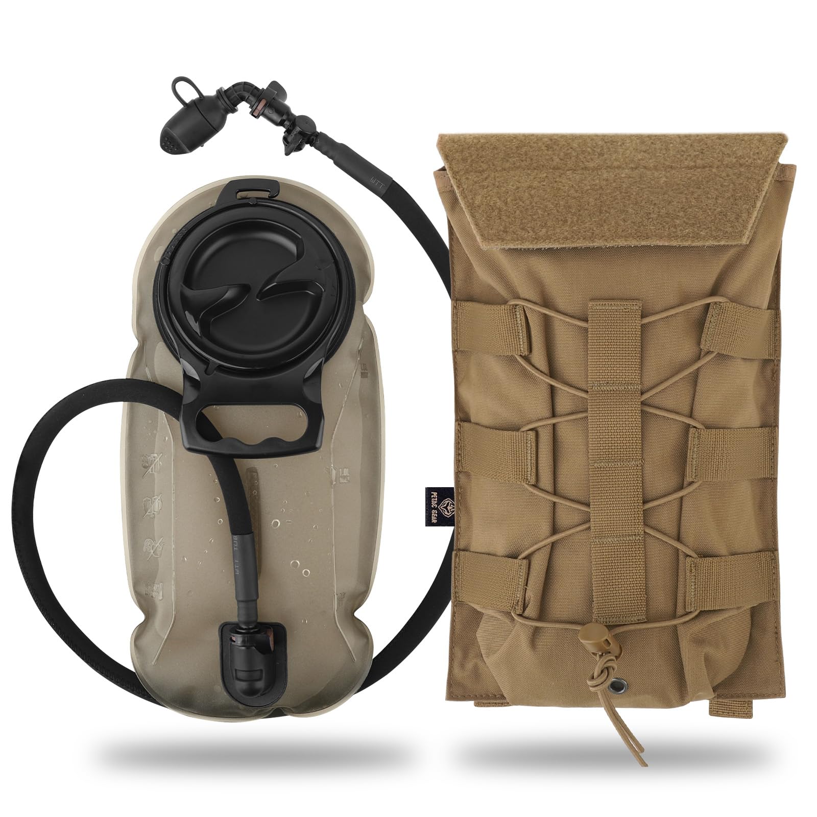PETAC GEAR Tactical Hydration Pack, Molle Carrier Pouch for 50 oz Hydration Bladder Daypack Water Backpack (CB-1.5L Bladder +Pack)