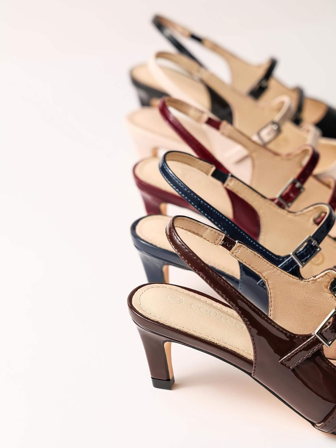 Coutgo Womens Slingback Kitten Heels Mary Jane Pumps Closed Pointed Toe Buckle Strap Wedding Dress Shoes - Image 6