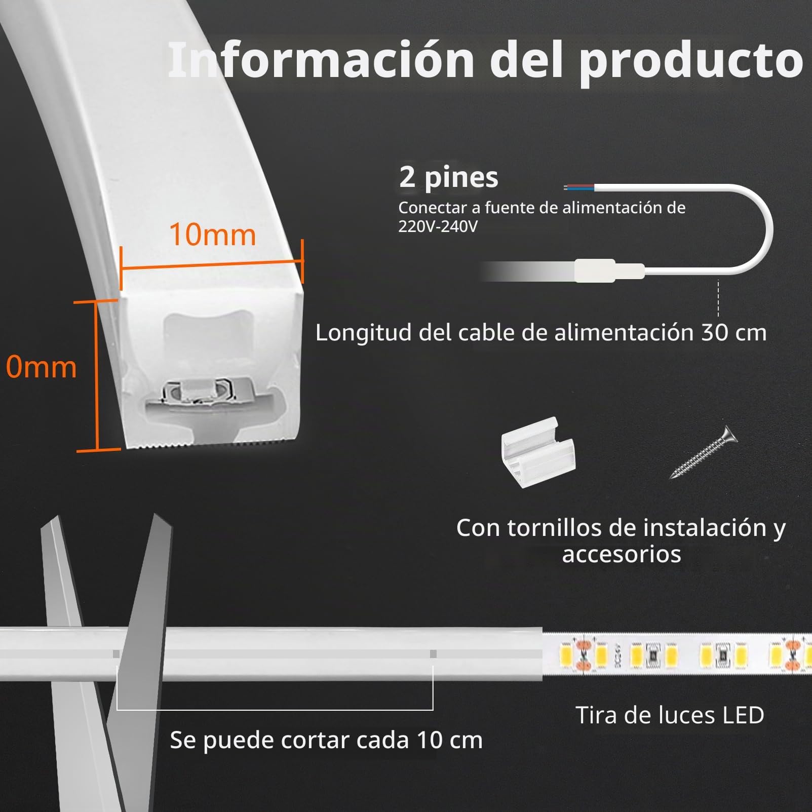 10 Metros Neon Tira de Luces LED Habitacion Sin Transformador Silicona 220V Tiras LED de Interior Exterior Impermeable IP65 Blanco Cálido 3000K Fita Leds Strip Neón Flexible 10m 120 LED/m