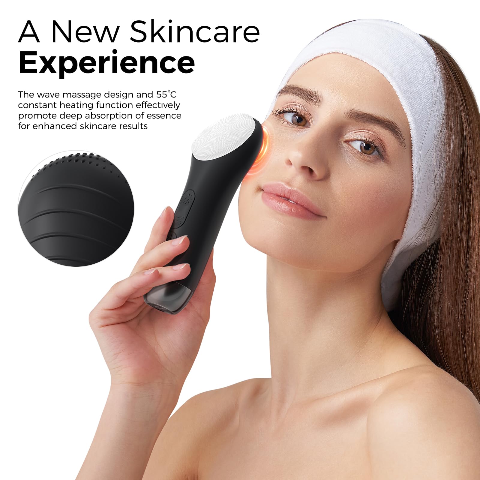 Facial Cleansing Brush Electric Face Scrubber - Rechargeable Face Cleansing Brush with 4 LED Gentle Light Silicone Heat and Vibration Exfoliator Massage Deep Cleansing,IPX7 Waterproof,Ideal Gift﻿