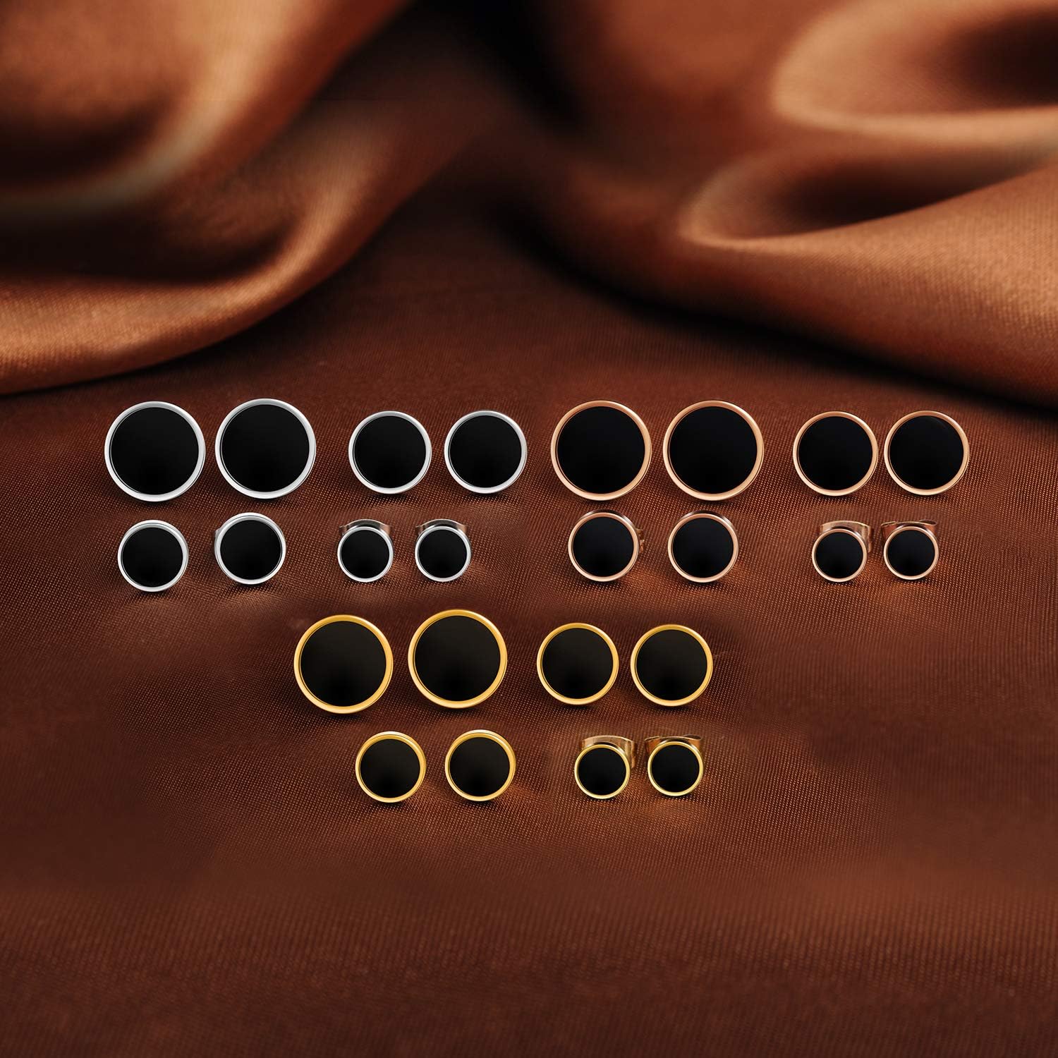 4 Pairs Classic Round Stud Earrings Stainless Steel Black 6 mm 8 mm 10 mm 12 mm for Men and Women image 3