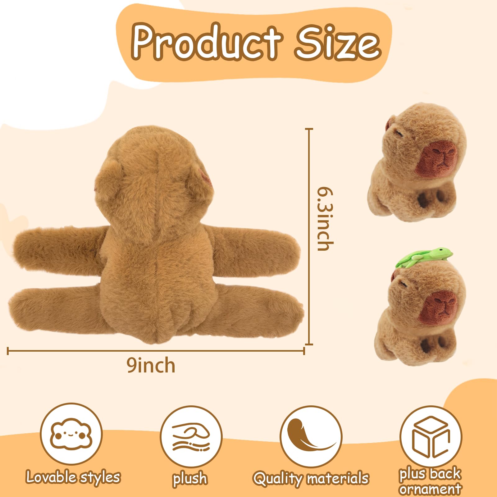 Timisea Animal Slap Bracelets,2 Pcs Capybara Slap Bracelet,Stuffed Animal Capybara Huggers Slap Bracelets,Stuffed Band for Birthday Party