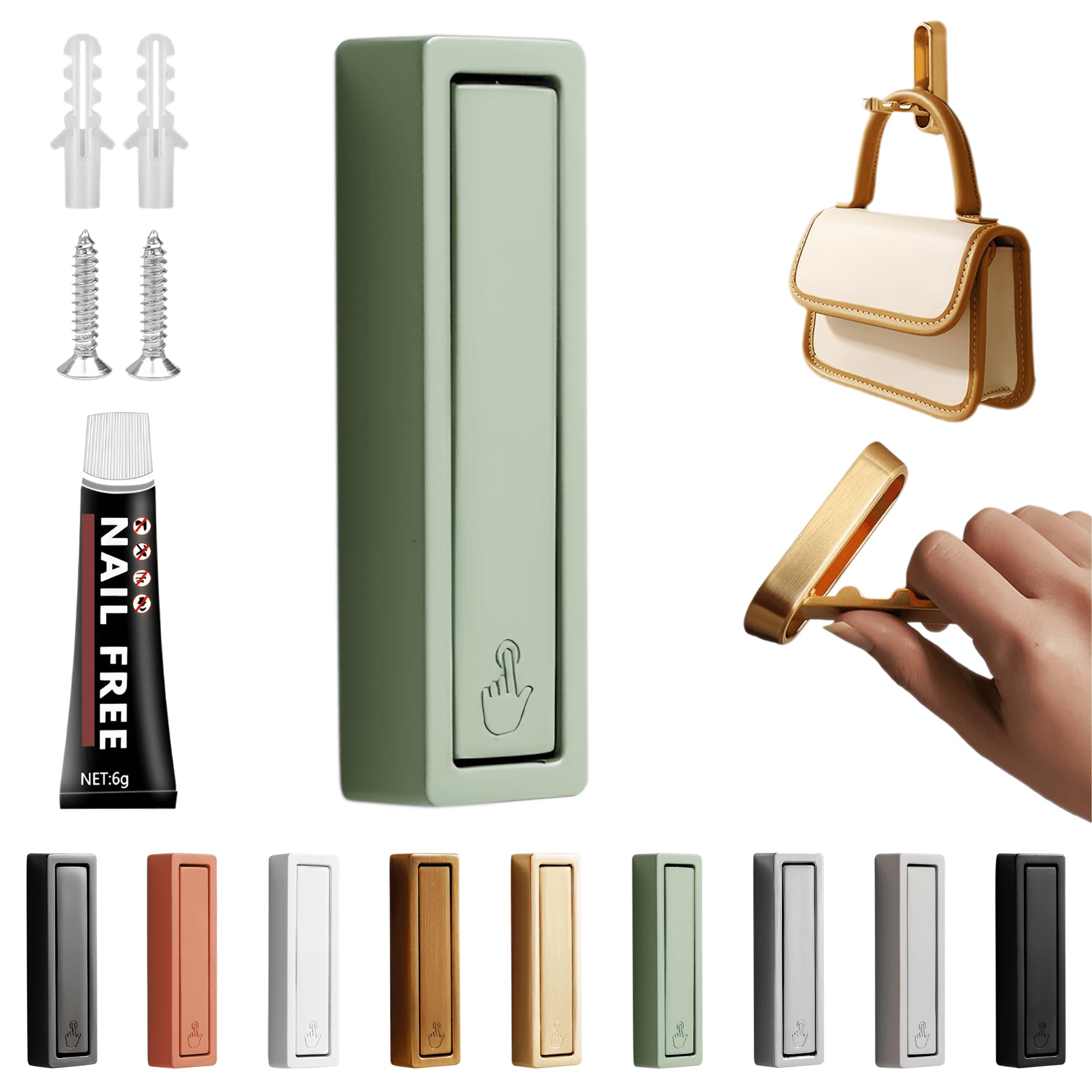 Folding Coat Hooks 1-Pack, Foldable Heavy Duty Alloy Hook, Modern Simple Wall Hook, Bathroom Towel Hooks for Hanging Towels Clothes Hat Bags Keys, Square Green