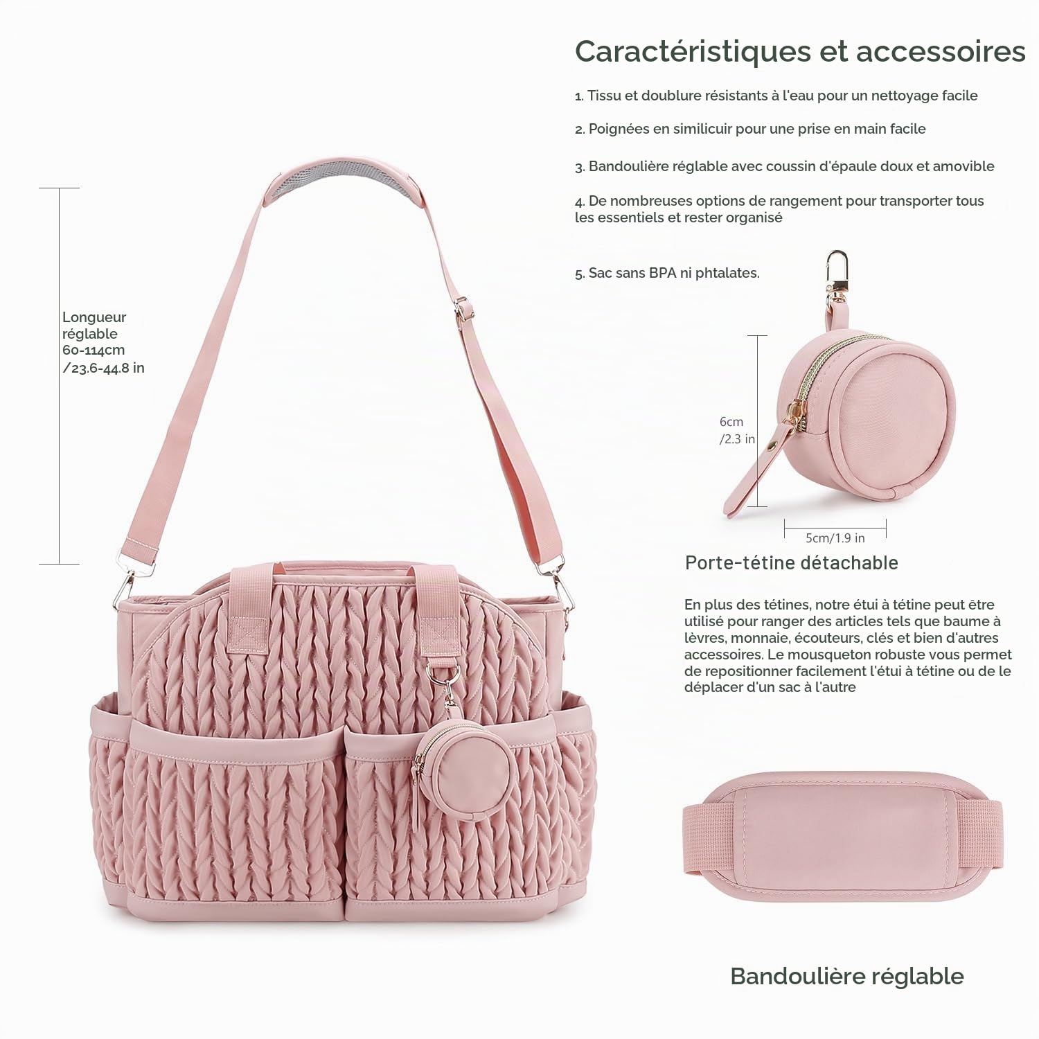 Générique Sac à Langer Isotherme 2025 | 13 Poches Organisation Multifonction | Grand Sac de Voyage Maternité avec Bandoulière Amovible | Capacité XXL Imperméable pour Maman/Papa (Rose Néo)