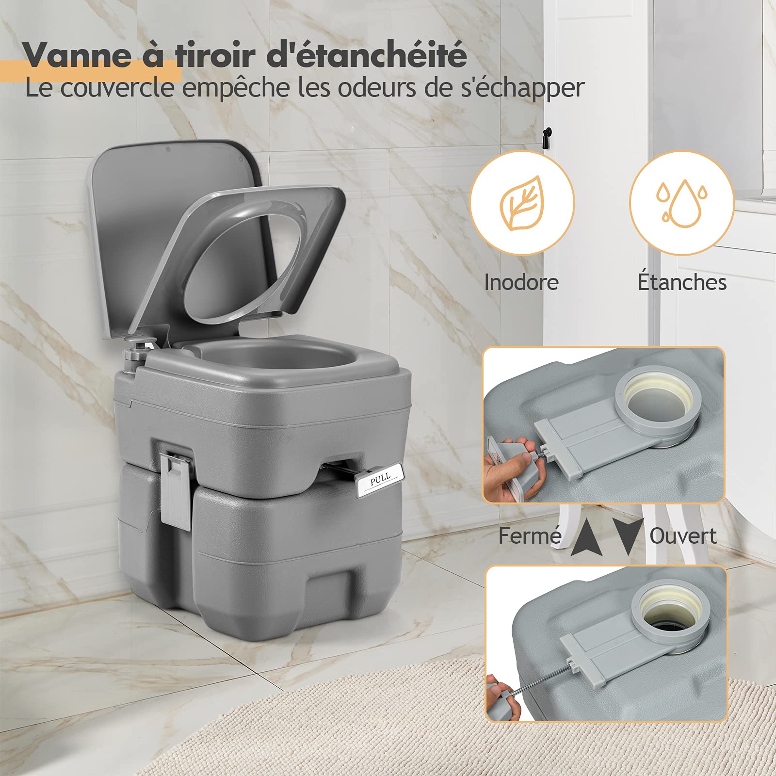 GOPLUS - Inodoro de 20 l, secador portátil, WC químico móvil para RV, coches de viaje de HDPE, carga 150 kg, 41 x 35 x 41 cm (gris)