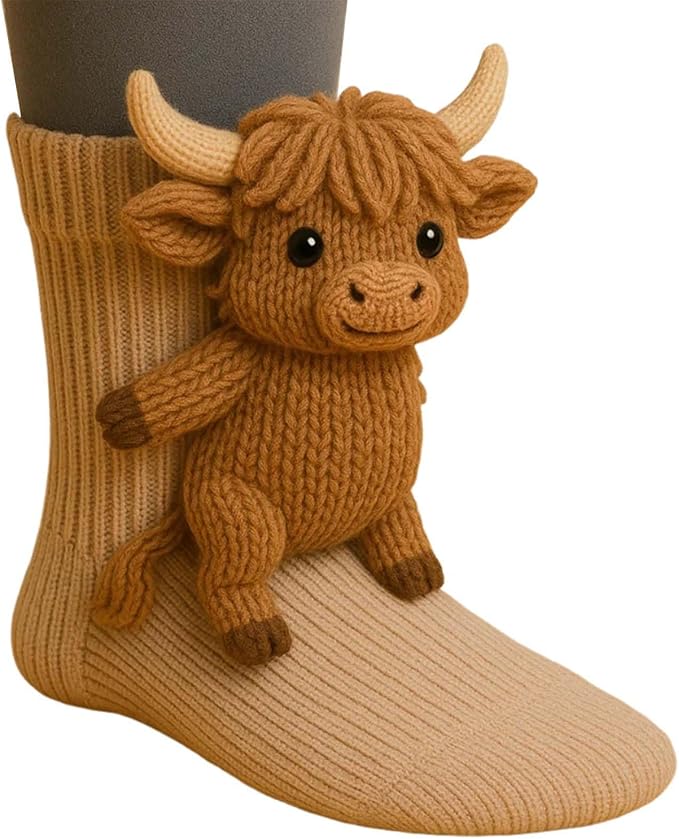 3D Knit Animal Socks, Funny Animal Socks Crocheted, Double Layer Cotton, Warm Thick Floor Sock for Winter Christmas