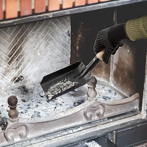 Miniatura 7 de Juego de pala y cepillo para cenizas de chimenea, pala de metal para carbón y cepillo para el hogar, herramientas grandes para chimenea con guantes