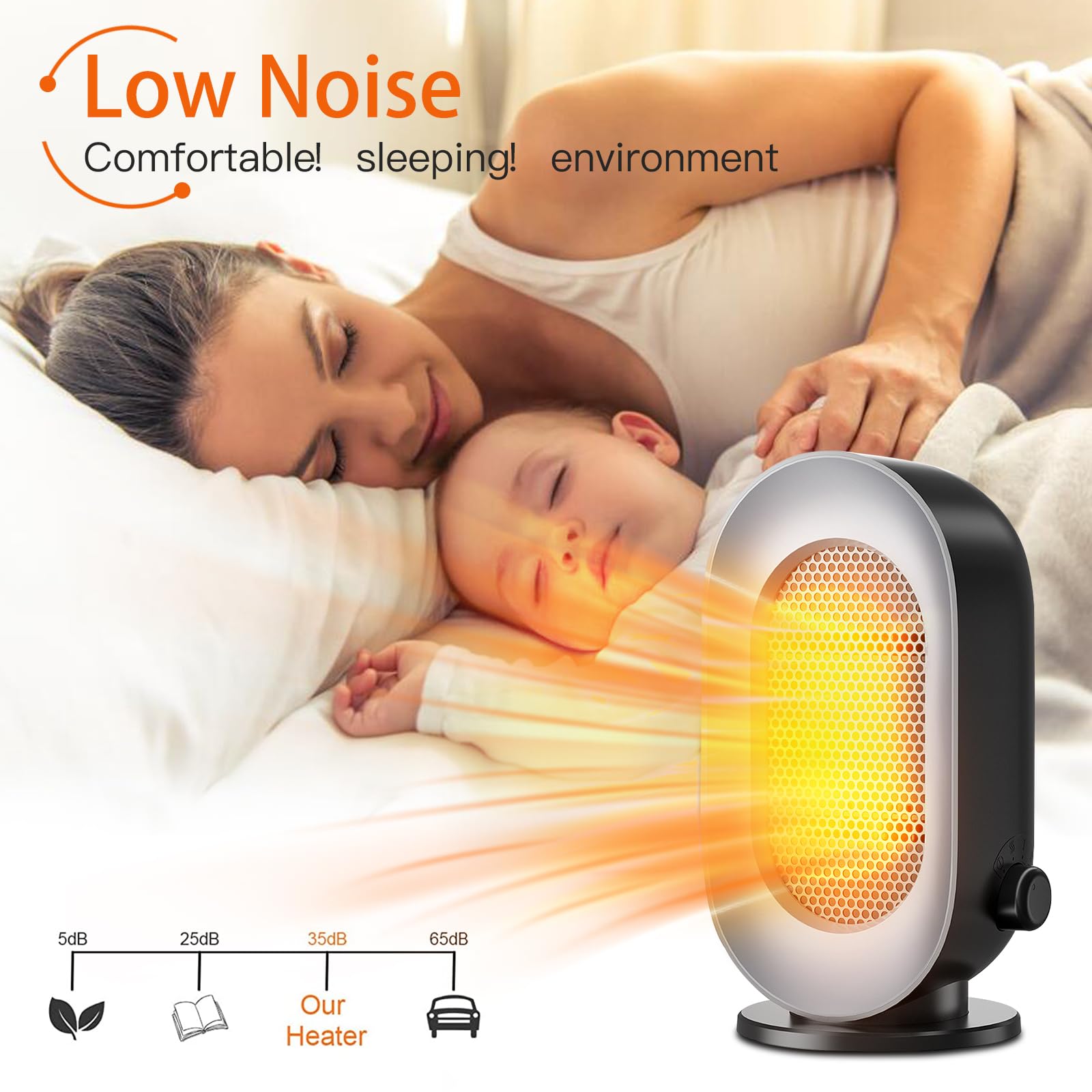 Radiateur Soufflant électrique Chauffage d'appoint 600W Avec 3 Modes en céramique PTC avec thermostat économie d'énergie Portable Silencieux protection anti-surchauffe et anti-basculement Noir