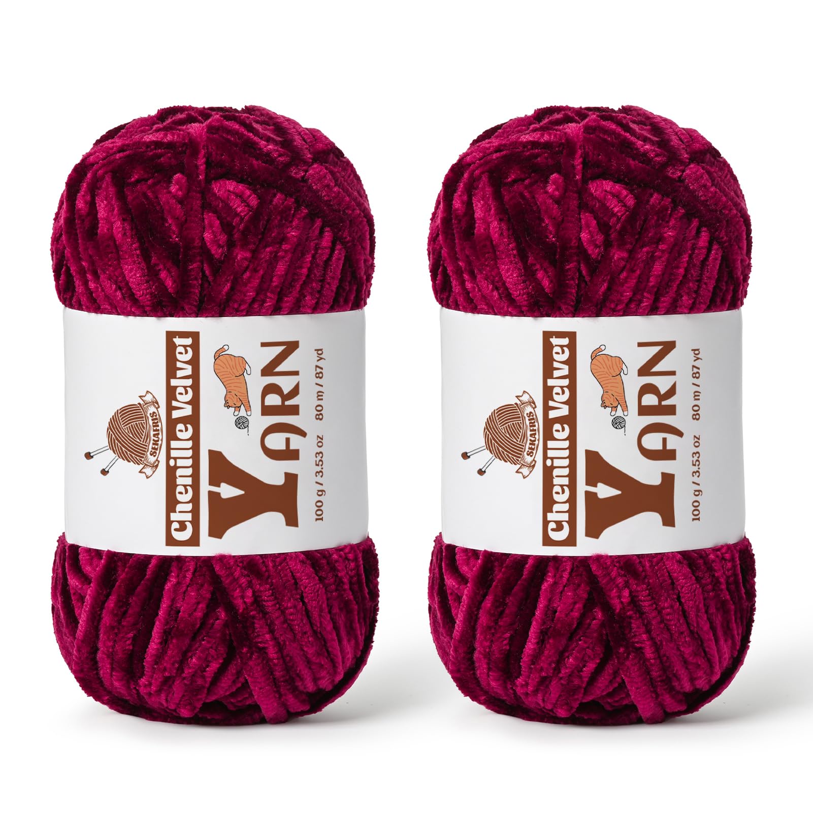 Chenille Crochet Burgundy Yarn 2 Pack