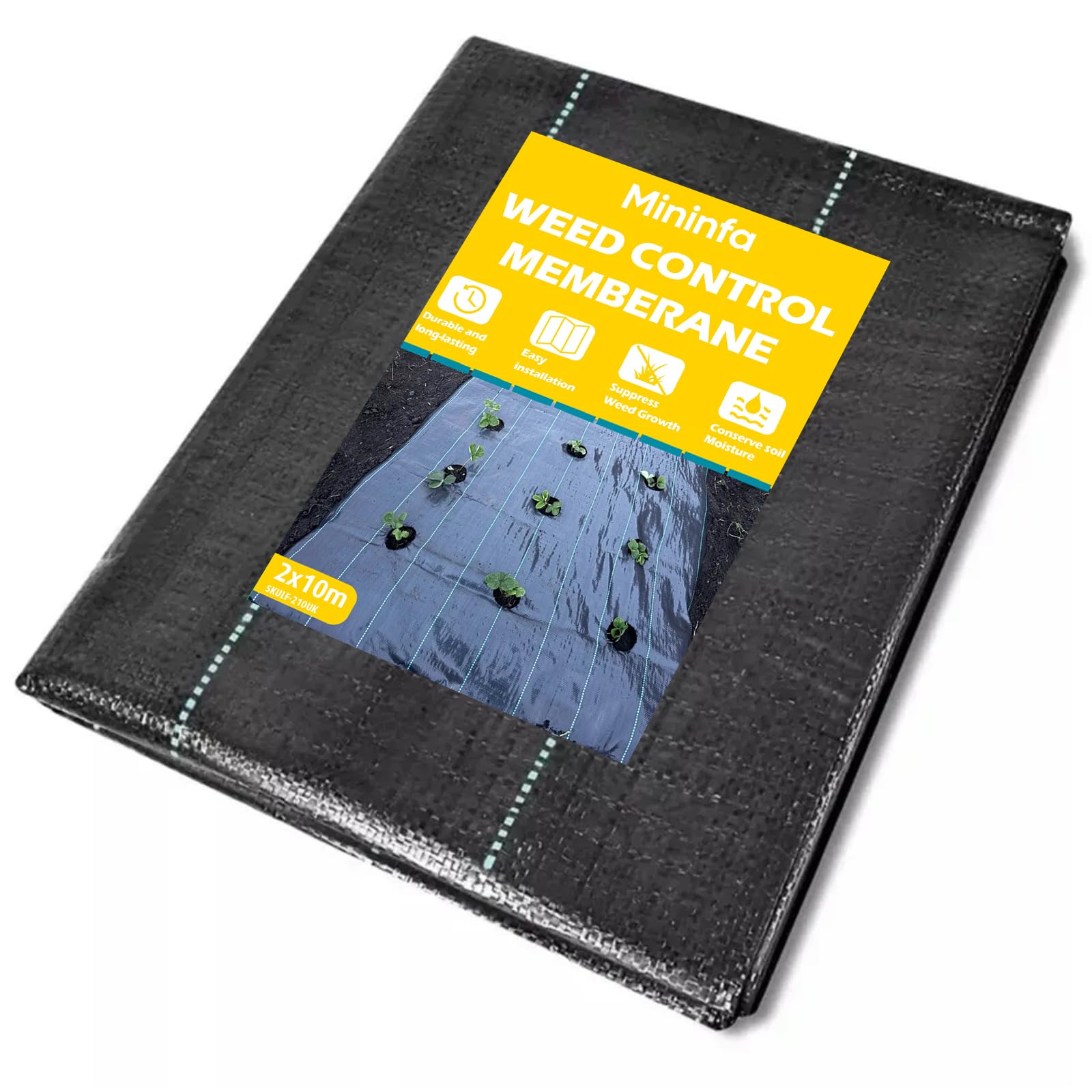 Mininfa 2x10m 90gsm weed membrane Premium Weed Barrier Landscape Fabric, Weed Control Garden Cover Mat, Geotextile Fabric Underlayment, Ground Cover for Gardening, Farming