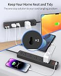 DEPOW Power Bar Surge Protector with 5 AC Outlets & 4 USB Ports (2 USB C), 6 Ft Extension Cord, 15 Amp Circuit Breaker, 1700 Joules, Mountable Flat Plug Power Strip for Home Office, Black