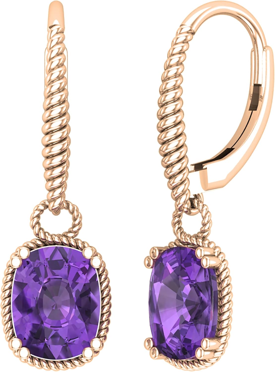 Dazzlingrock Collection 9x7mm Rectangular Cushion Gemstone Twisted Rope Edge Dangle Drop Lever Back Earrings for Her in Solid Gold