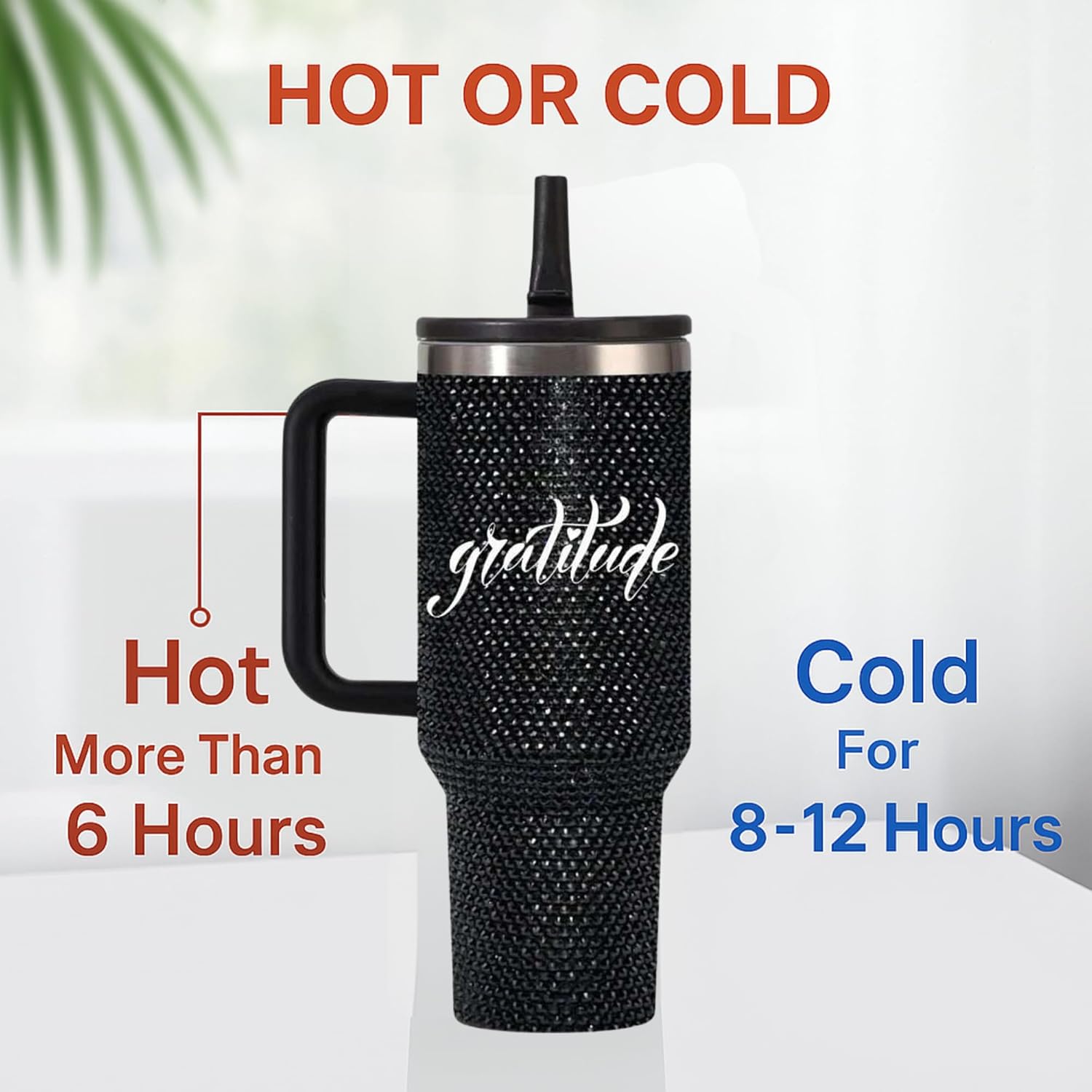 40 Oz Bling Rhinestone Gratitude Tumbler with Straw and Handle – Leak-Proof Double Wall Stainless Steel Cup – Vacuum Insulated, Reusable for Hot & Cold Drinks, Stylish Gift For Women Or Back-To-School - Image 6