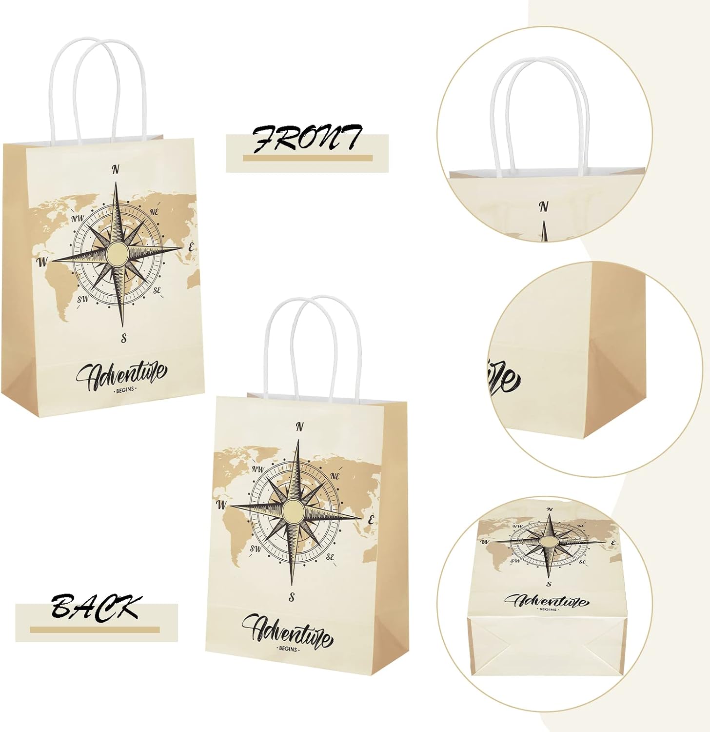 Teling 24 Pcs Let The Adventure Begin Travel Themed Gift Bags Camping Party Favor World Map Bags Kraft Paper Goodie Gift with Handle Gender Reveal for Baby Shower Birthday Candy Weeding Supply Decor